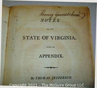 1801 Book "Notes on the State of Virginia" by Thomas Jefferson, 3rd Edition