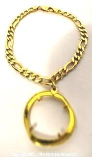 14kt Gold Stamped Flat Link Bracelet with Damaged Pendant Bezel Frame; 15g