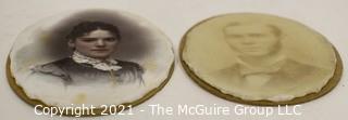 Two (2) Antique Miniature Portraits; Woman Painted on Porcelain.  