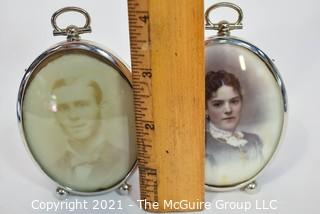 Two (2) Antique Miniature Portraits; Woman Painted on Porcelain.  