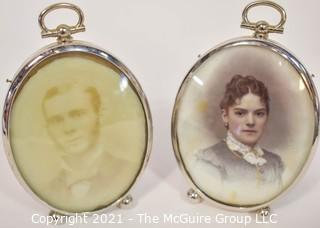 Two (2) Antique Miniature Portraits; Woman Painted on Porcelain.  