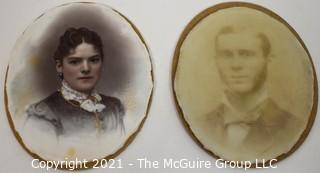 Two (2) Antique Miniature Portraits; Woman Painted on Porcelain.  