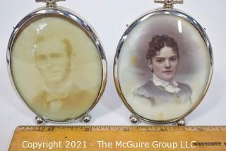 Two (2) Antique Miniature Portraits; Woman Painted on Porcelain.  