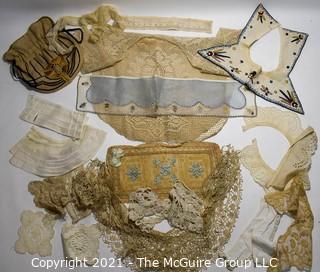 Collection of Victorian Antique Lace and Hand Embroidered Collars, Cuffs and Trims. 