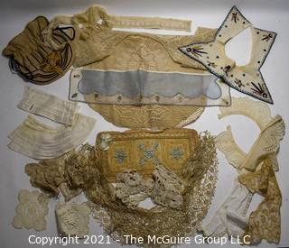 Collection of Victorian Antique Lace and Hand Embroidered Collars, Cuffs and Trims. 