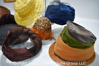 Collection of Vintage Hats Including Straw with Flowers, Cloches, Velvet and Fur Trimmed.