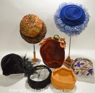 Collection of Vintage Hats Including Feather Trim and Velvet