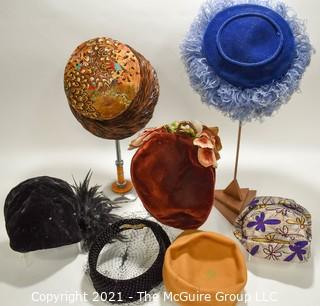 Collection of Vintage Hats Including Feather Trim and Velvet