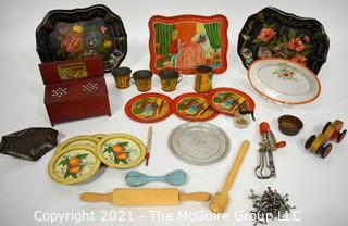 Grouping of Children's Tea Sets and Play Kitchen Items Including Little Orphan Annie Stove.