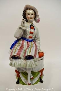 Vintage French Porcelain China Figural Humidor of Woman.