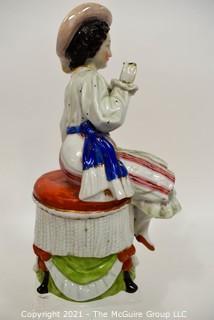 Vintage French Porcelain China Figural Humidor of Woman.