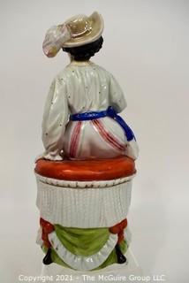 Vintage French Porcelain China Figural Humidor of Woman.