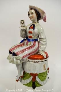 Vintage French Porcelain China Figural Humidor of Woman.