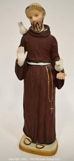 Vintage Porcelain China Saint Francis of Assisi Statue or Figurine by Napco. 