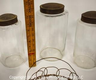 Group Including Apothecary Glass Cannisters, Primitive Wire Egg Carrier and Adirondack Wood Frame Photo