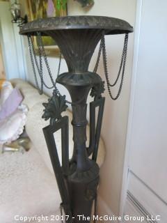 Bronze Art Deco Lamp; circa 1920's; Marina Paris (19 1/2"T; resting on metal tripod stand (48"T) 