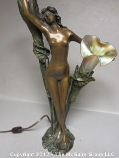 Bronze Art Deco Lamp; circa 1920's; Marina Paris (19 1/2"T; resting on metal tripod stand (48"T) 