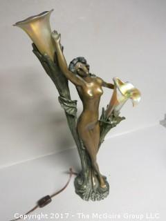 Bronze Art Deco Lamp; circa 1920's; Marina Paris (19 1/2"T; resting on metal tripod stand (48"T) 