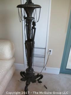 Bronze Art Deco Lamp; circa 1920's; Marina Paris (19 1/2"T; resting on metal tripod stand (48"T) 