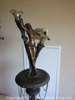 Bronze Art Deco Lamp; circa 1920's; Marina Paris (19 1/2"T; resting on metal tripod stand (48"T) 