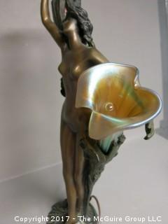 Bronze Art Deco Lamp; circa 1920's; Marina Paris (19 1/2"T; resting on metal tripod stand (48"T) 