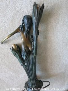 Bronze Art Deco Lamp; circa 1920's; Marina Paris (19 1/2"T; resting on metal tripod stand (48"T) 