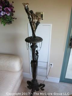 Bronze Art Deco Lamp; circa 1920's; Marina Paris (19 1/2"T; resting on metal tripod stand (48"T) 