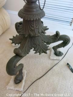 Bronze Art Deco Lamp; circa 1920's; Marina Paris (19 1/2"T; resting on metal tripod stand (48"T) 