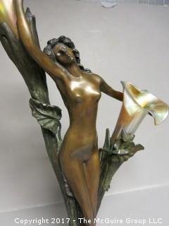 Bronze Art Deco Lamp; circa 1920's; Marina Paris (19 1/2"T; resting on metal tripod stand (48"T) 