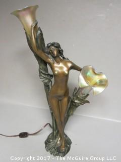 Bronze Art Deco Lamp; circa 1920's; Marina Paris (19 1/2"T; resting on metal tripod stand (48"T) 