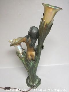 Bronze Art Deco Lamp; circa 1920's; Marina Paris (19 1/2"T; resting on metal tripod stand (48"T) 