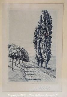 Two Framed Art Black & White Lithographs of Tree Lined Roads