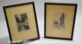 Two Framed Art Black & White Lithographs of Tree Lined Roads