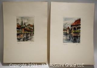 Two (2) Unframed Color Lithographs of Europe