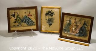 Three (3) Victorian Fashion Prints Framed Under Glass