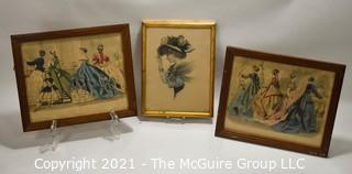 Three (3) Victorian Fashion Prints Framed Under Glass