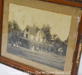 Framed Oval Antique Litho of George Washington Family; School Class Photo and Photo of House