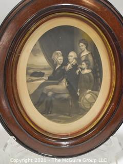 Framed Oval Antique Litho of George Washington Family; School Class Photo and Photo of House