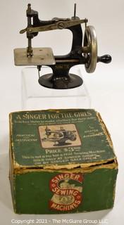 Vintage "A Singer For The Girls" Hand Crank Sewing Machine in Original Box.  