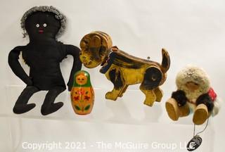 Group of Vintage Toys Including Black Americana Hand Made Rag Doll 