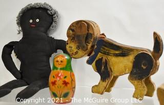 Group of Vintage Toys Including Black Americana Hand Made Rag Doll 