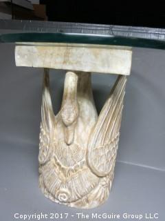 Occasional glass top table on bird form base 