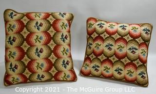 Two (2) Hand Stitched Bargello Needle Point Pillows.  Each Measure 12" Square.  