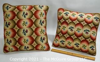 Two (2) Hand Stitched Bargello Needle Point Pillows.  Each Measure 12" Square.  