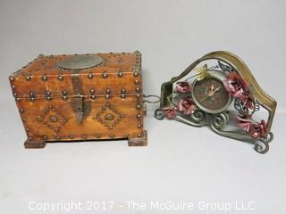 Keepsake box (6"T x 7"W) and mantle clock 