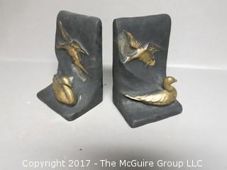 Pair of metal bookends 