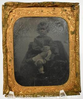 Group of Antique Victorian Vanity Drawer Items.  Includes Daguerreotype Photo of Young Boy, Calling Cards, Hair Combs, Spectacles Eye Glasses and Easter Greeting Cards. 