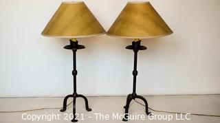 Two (2) Comtemporary Matching Wrought Iron Table Lamps with Shades. 