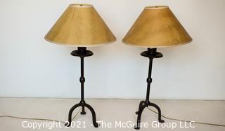 Two (2) Comtemporary Matching Wrought Iron Table Lamps with Shades. 