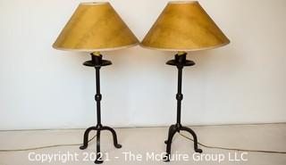 Two (2) Comtemporary Matching Wrought Iron Table Lamps with Shades. 